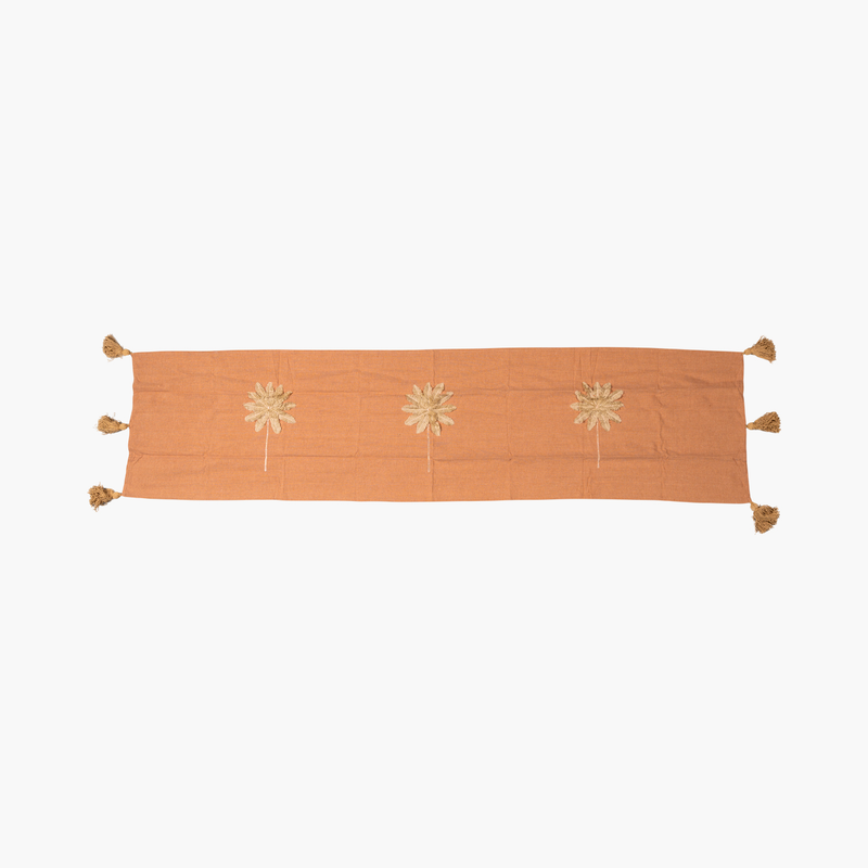 Terracotta Linen Palm Tree Embroidered Runner