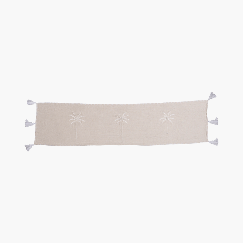 Natural Linen Palm Tree Embroidered Runner