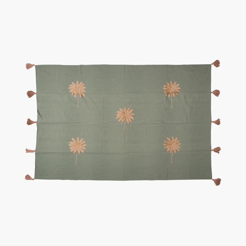 Linen Palm Pattern Green Piqué