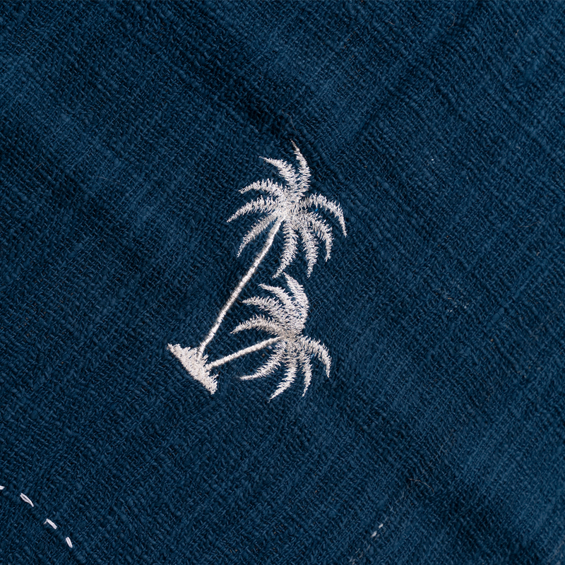 Keten Palmiye Desenli Mavi Pike