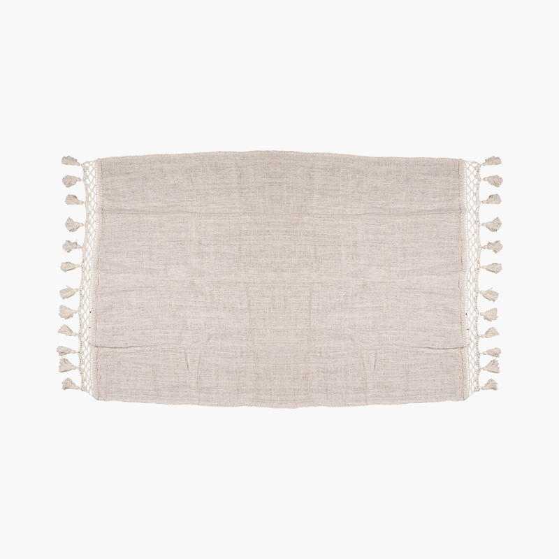 Natural Linen Macrame Quilted Blanket