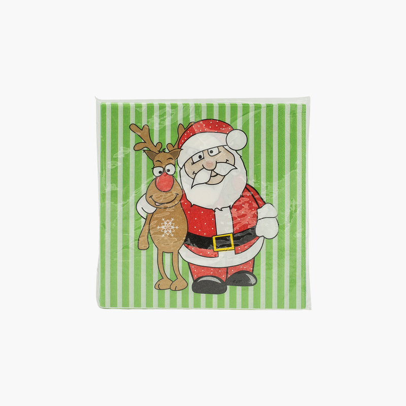 Christmas Peçete Santa'lı Yeşil Çizgili 33cm