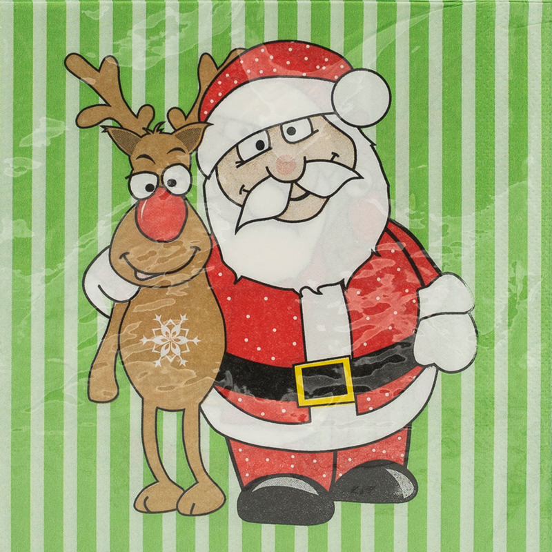 Christmas Peçete Santa'lı Yeşil Çizgili 33cm