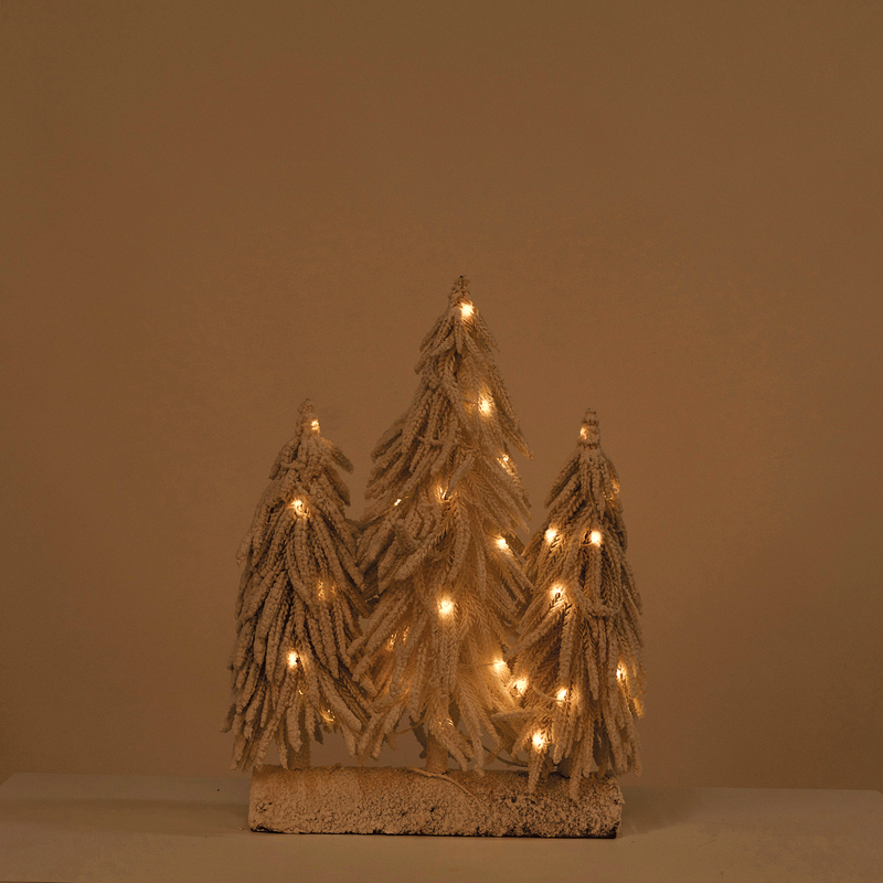 JC 3'lü Karlı Beyaz Çam Ağacı Stantlı 30+35+30cm (Kendinden Led'li)