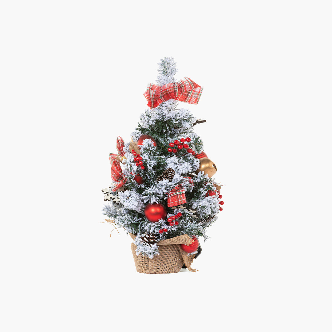 JC Self-Decorated Red Snowy Pine Tree Gift Basket 60cm (with Built-in LED Light)