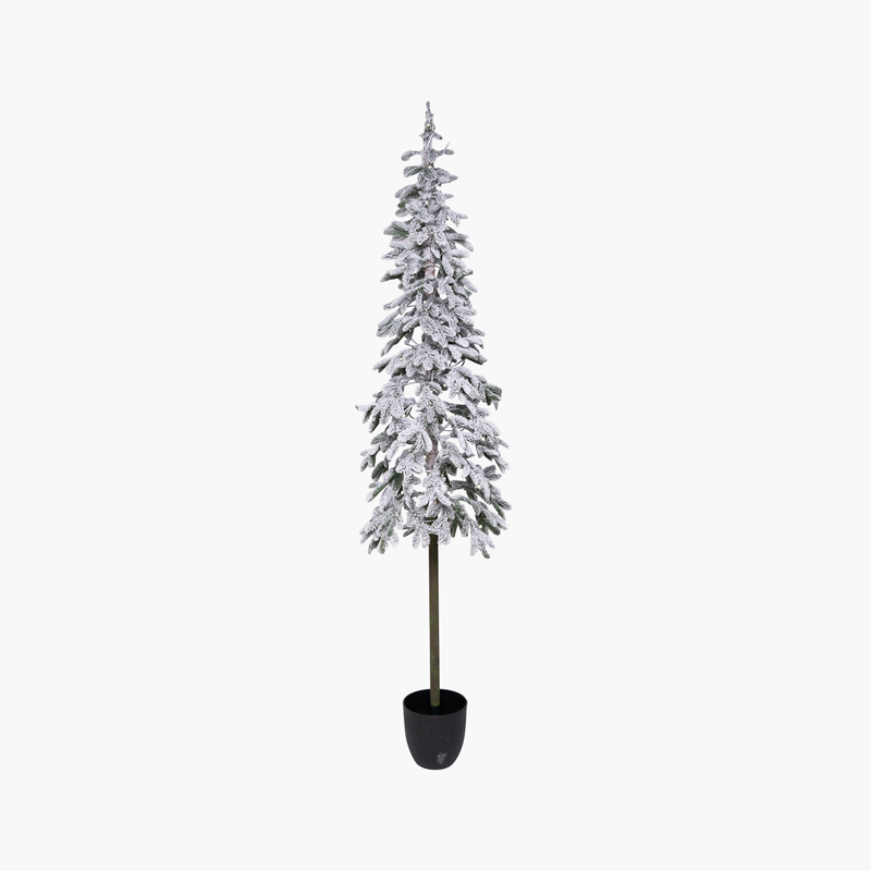 JC Karlı Gövdeli Saksılı Çam Ağacı 210cm (Kendinden Led'li)