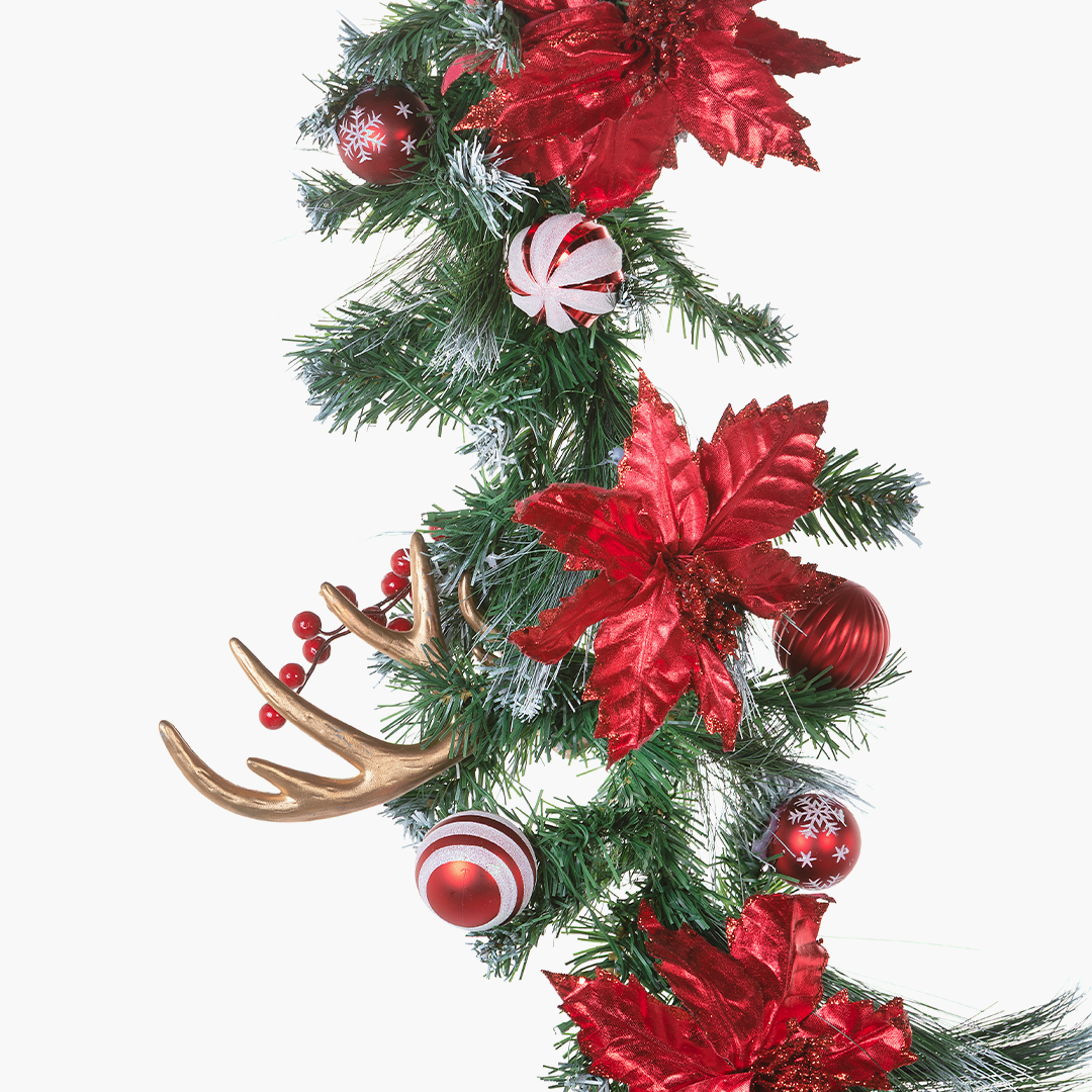 JC Self-Created Red Decorative Snow Garland 180cm (with Built-in LEDs)